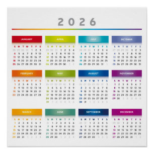 Farbenfroher Kalender 2026 - Regenbogenfarben 3 Sp Poster