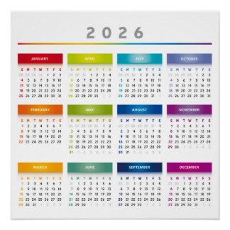 Farbenfroher Kalender 2026 - Regenbogenfarben 3 Sp Poster