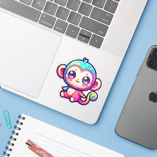 Farbenfroher Kawaii-Affe mit funkelnden Augen Aufkleber
