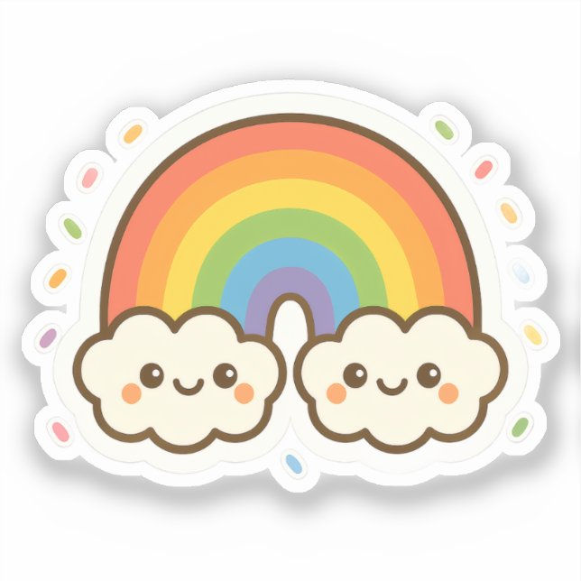Farbenfroher Kawaii-Regenbogenpride Aufkleber (Vorderseite)