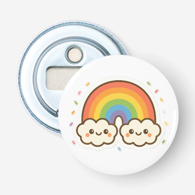 Farbenfroher Kawaii-Regenbogenpride Flaschenöffner (Vorderseite)