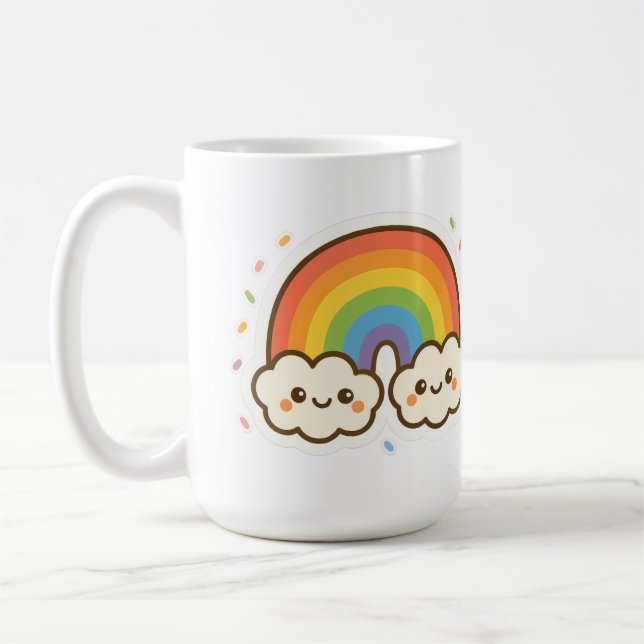 Farbenfroher Kawaii-Regenbogenpride Kaffeetasse (Links)