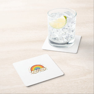 Farbenfroher Kawaii-Regenbogenpride Rechteckiger Pappuntersetzer