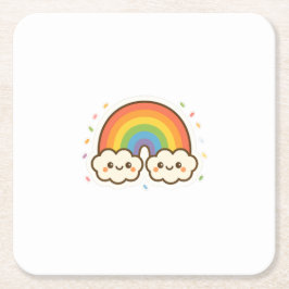Farbenfroher Kawaii-Regenbogenpride Rechteckiger Pappuntersetzer