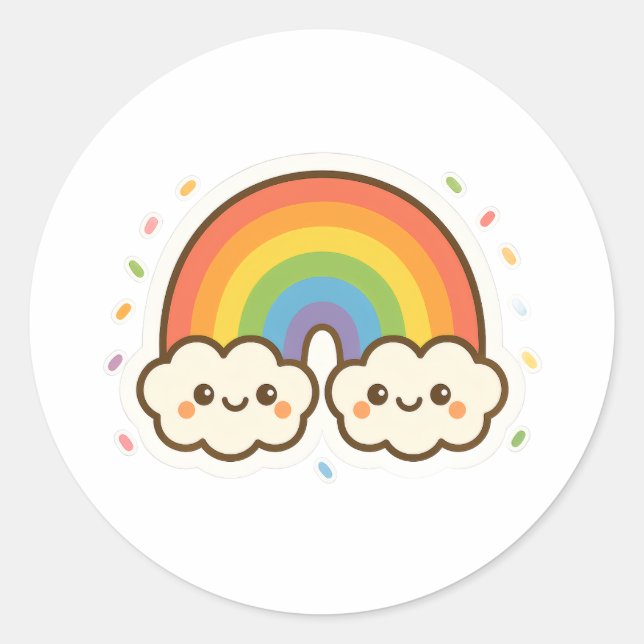 Farbenfroher Kawaii-Regenbogenpride Runder Aufkleber (Vorderseite)
