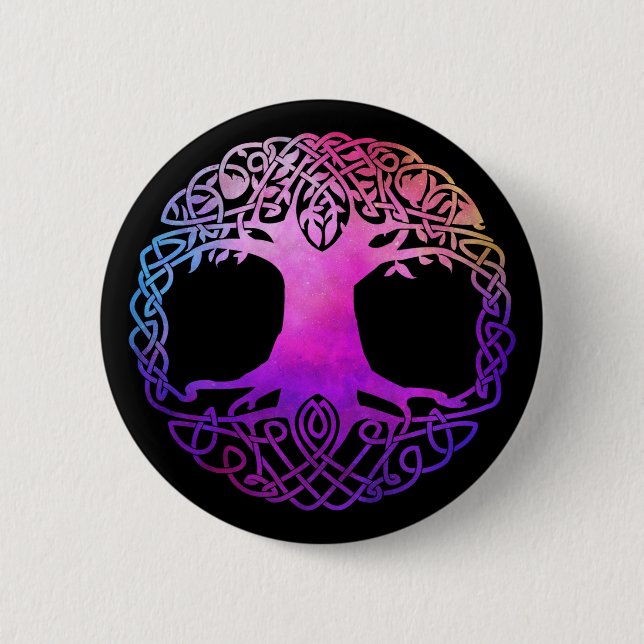 Farbenfroher Keltenbaum des Lebens Button (Vorderseite)