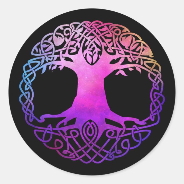 Farbenfroher Keltenbaum des Lebens Runder Aufkleber (Vorderseite)