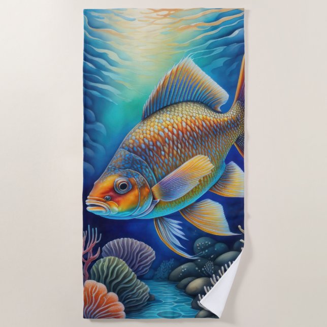 Farbenfroher Khalk Zeichnend Fische Strandtuch (Vorderseite)