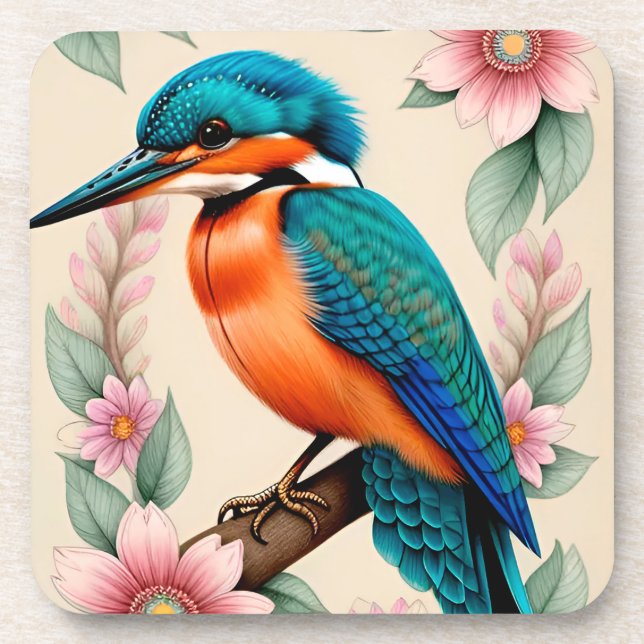 Farbenfroher Kingfisher Bird auf Zweig Getränkeuntersetzer (Vorderseite)