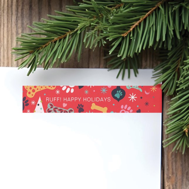 Farbenfroher Knochen, Paw Print, Schneeflocken Mus (Colourful Bone, Paw Print, Snowflake Pet Pattern Wrap Around Label)