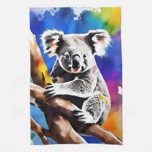 Farbenfroher Koala-Bär Wasserfarben-Spritzer, Geschirrtuch