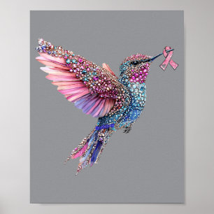 Farbenfroher Kolibri -Edelstein- mit rosa Band Poster