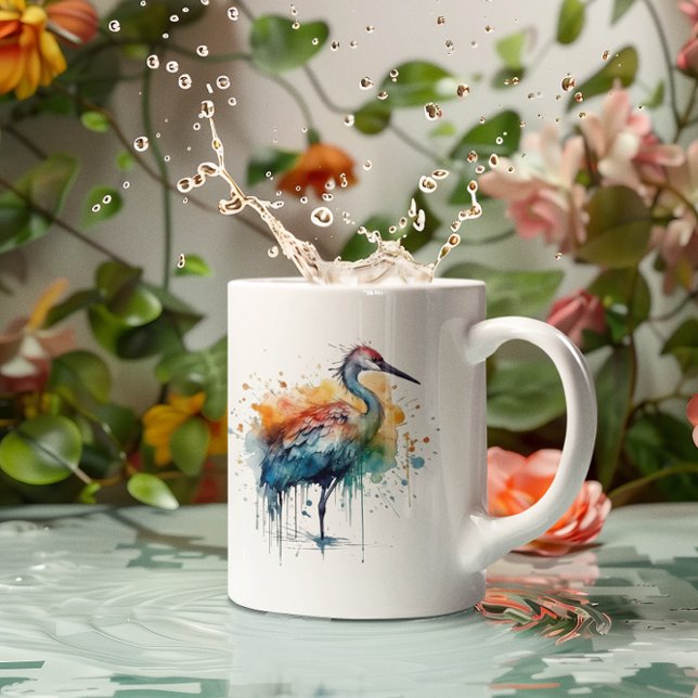 Farbenfroher Kran im Wasser stehend Kaffeetasse (Von Creator hochgeladen)