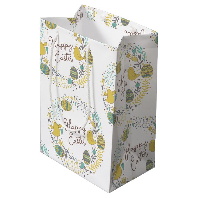 Farbenfroher Kraut von fröhlichen Hühnereiern und  Mittlere Geschenktüte (Rückseite Schrägansicht)