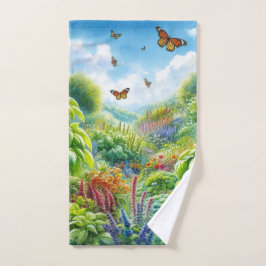 Farbenfroher Kräutergarten und Schmetterlinge Handtuch
