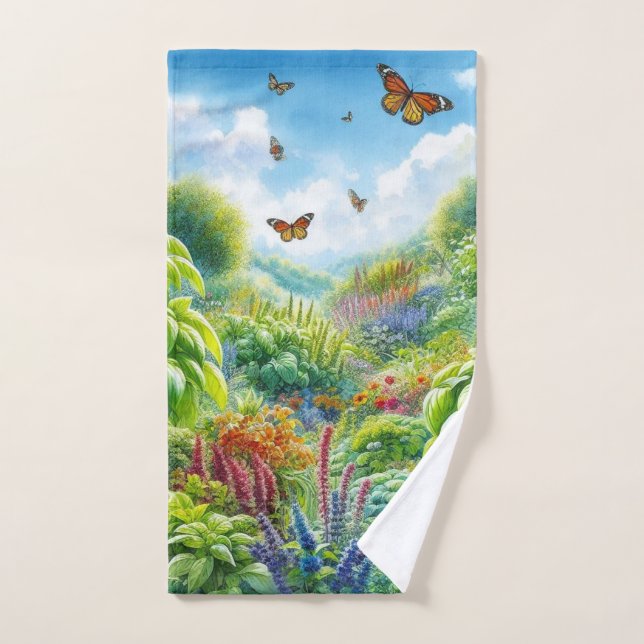Farbenfroher Kräutergarten und Schmetterlinge Handtuch (Handtuch)