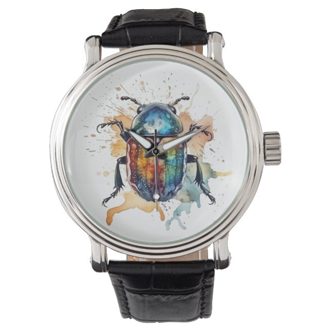 farbenfroher, lebendiger Schal in Aquarellfarben Armbanduhr (Vorderseite)