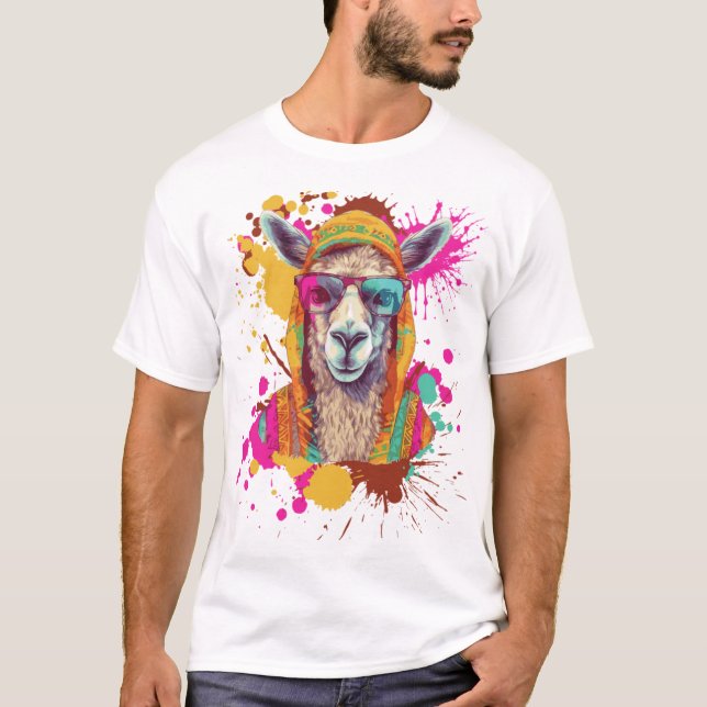 Farbenfroher Llama-T - Shirt | Niedliches stilvoll (Vorderseite)