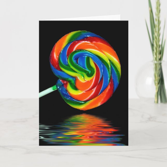 farbenfroher Lollipop auf schwarz Karte (Vorderseite)