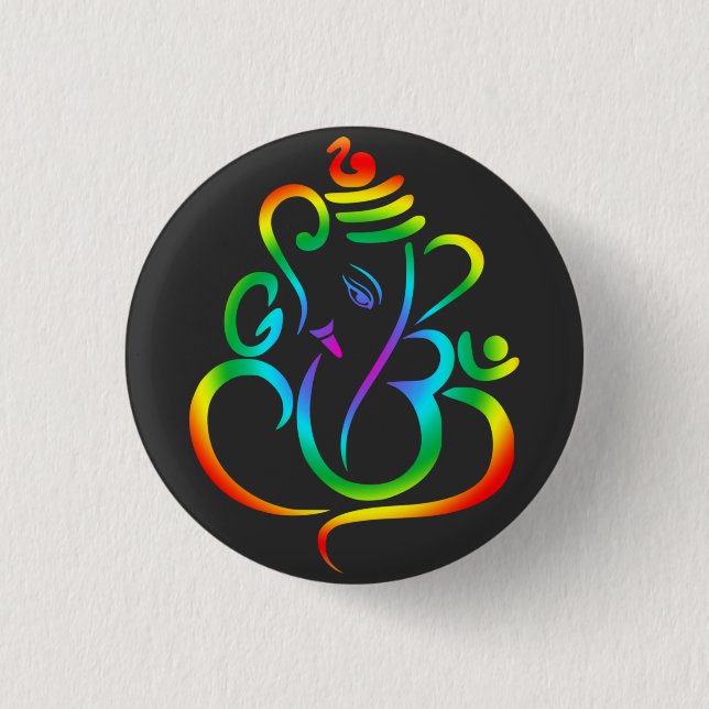 Farbenfroher Lord Ganesha auf schwarz Button (Vorderseite)