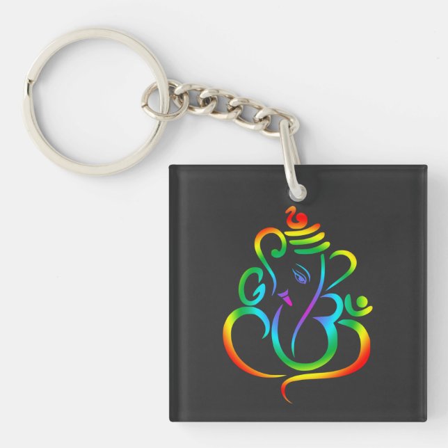 Farbenfroher Lord Ganesha auf schwarz Schlüsselanhänger (Vorderseite)