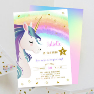 Farbenfroher magischer Glitzer Einhorn Regenbogen Einladung