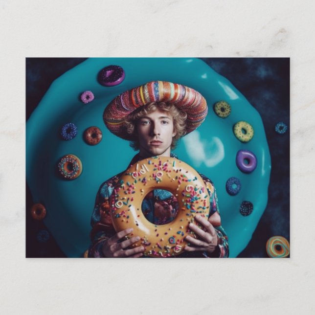 Farbenfroher Mann mit Donut Postkarte (Vorderseite)