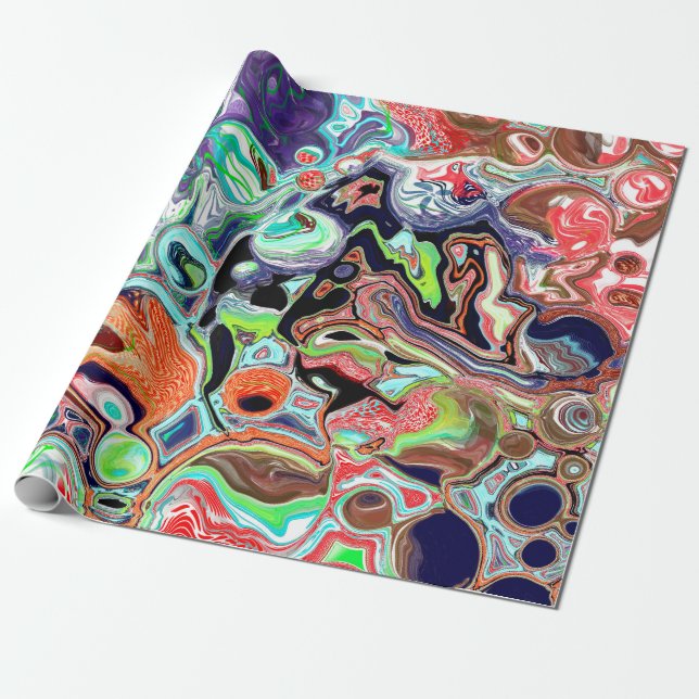 Farbenfroher Marmor Pour Paint Birthday Geschenkpapier (Ungerollt)