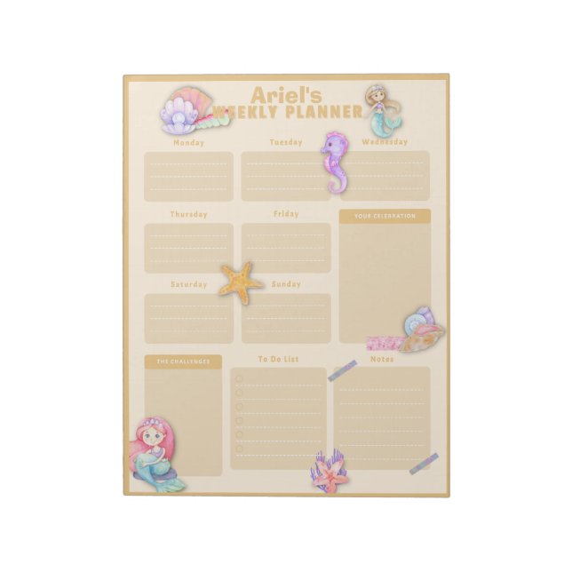 Farbenfroher Mermaid-Wochenkalender Notizblock (Rotiert)