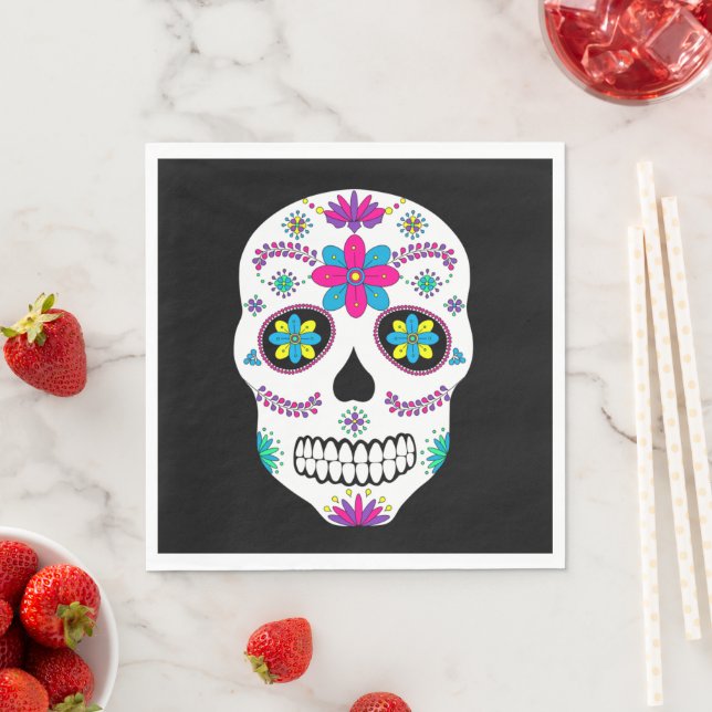 Farbenfroher mexikanischer Zuckerschädel Serviette (Beispiel)