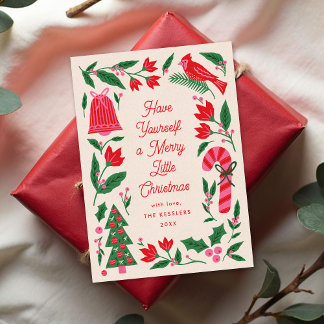 Farbenfroher moderner Volkskunst-Weihnachtsrahmen  Feiertagskarte