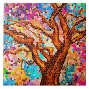 Farbenfroher Mosaikbaum - Baum des Lebens Fliese