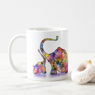 Farbenfroher Mutter- und Baby-Elefanten-Becher Kaffeetasse