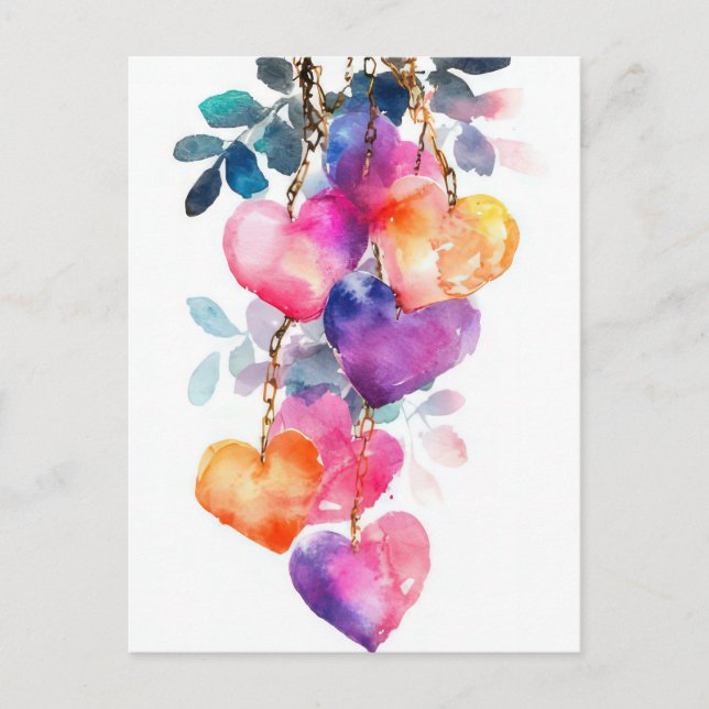 Farbenfroher Neon Herz Valentins Gruß Postkarte (Vorderseite)