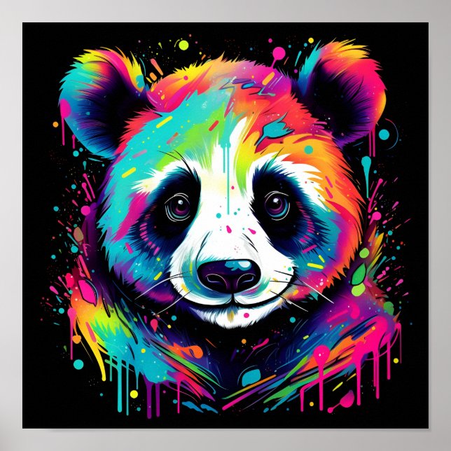farbenfroher Neonpanda digitale Kunstdrucke trägt, Poster (Vorne)