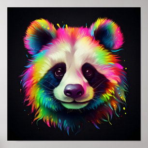 farbenfroher Neonpanda digitale Kunstdrucke trägt, Poster