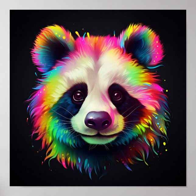 farbenfroher Neonpanda digitale Kunstdrucke trägt, Poster (Vorne)