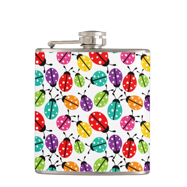 Farbenfroher Niedlicher Lady Bug Nahtloses Muster Flachmann (Vorderseite)