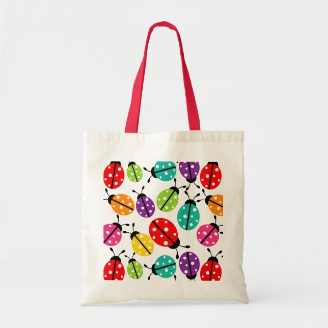 Farbenfroher Niedlicher Lady Bug Nahtloses Muster Tragetasche (Vorne)
