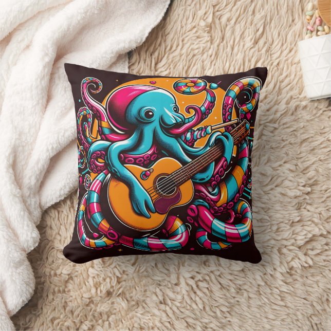 Farbenfroher Oktopus Gitarre im lebendigen Stil Kissen (Decke)