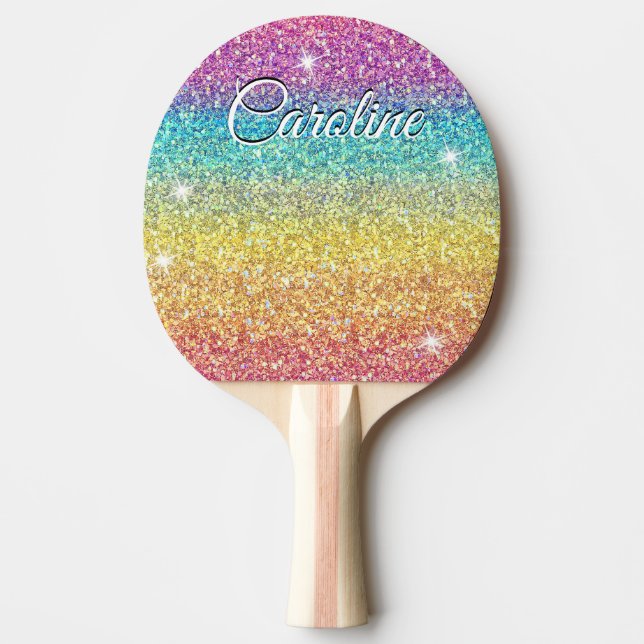 Farbenfroher Ombre Rainbow Glitzer Trendy Pattern Tischtennis Schläger (Vorderseite)