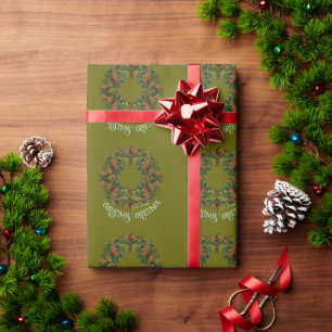 Farbenfroher Paisley-Kranz auf grünem Weihnachten Geschenkpapier