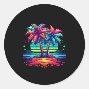 Farbenfroher Palm Trees Beach Neon Beach Funny Vac Runder Aufkleber