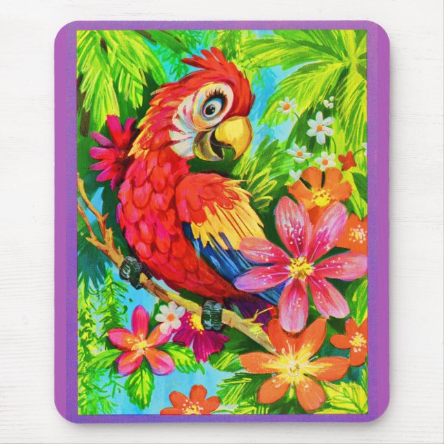 farbenfroher Papagei Mousepad (Vorne)