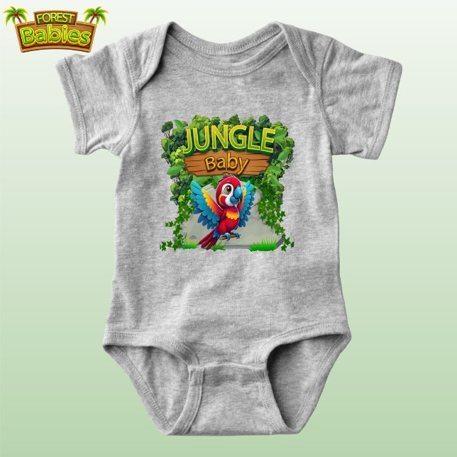Farbenfroher Papagei, wild lebender Vogel, Whimsic Baby Strampler (Colorful Parrot Cartoon Graphic, Wild Bird Illustration, Whimsical Macaw Fun Jungle Baby Bodysuit 🐦)