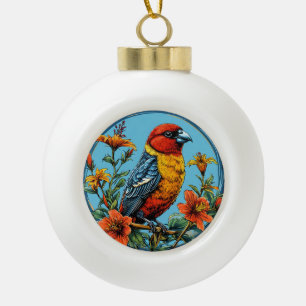 Farbenfroher Papageienkreuzschnabel Vogel Keramik Kugel-Ornament