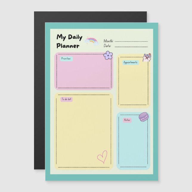 Farbenfroher Pastel Kawaii Niedlicher Tagesplaner Magnetkarte (Vorne/Hinten)
