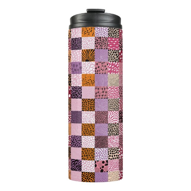 Farbenfroher Patchwork-Reisebecher Thermosbecher (Vorderseite)