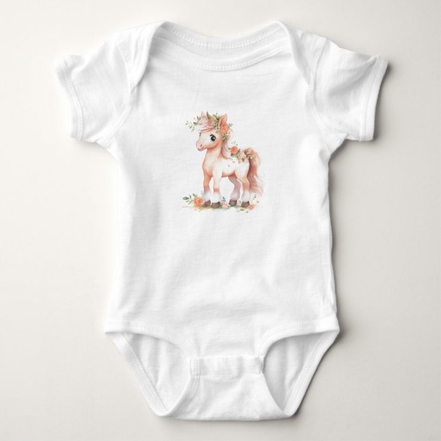 Farbenfroher Pferdefohlen mit Blume Baby Strampler (Vorderseite)