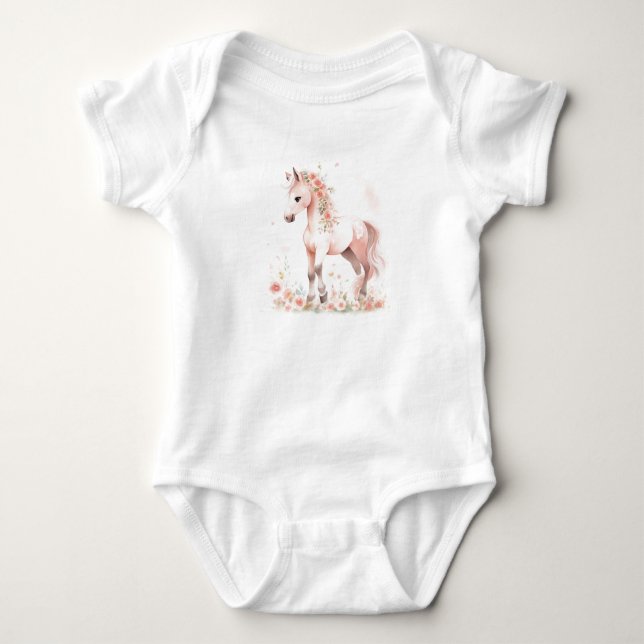Farbenfroher Pferdefohlen mit Blume Baby Strampler (Vorderseite)